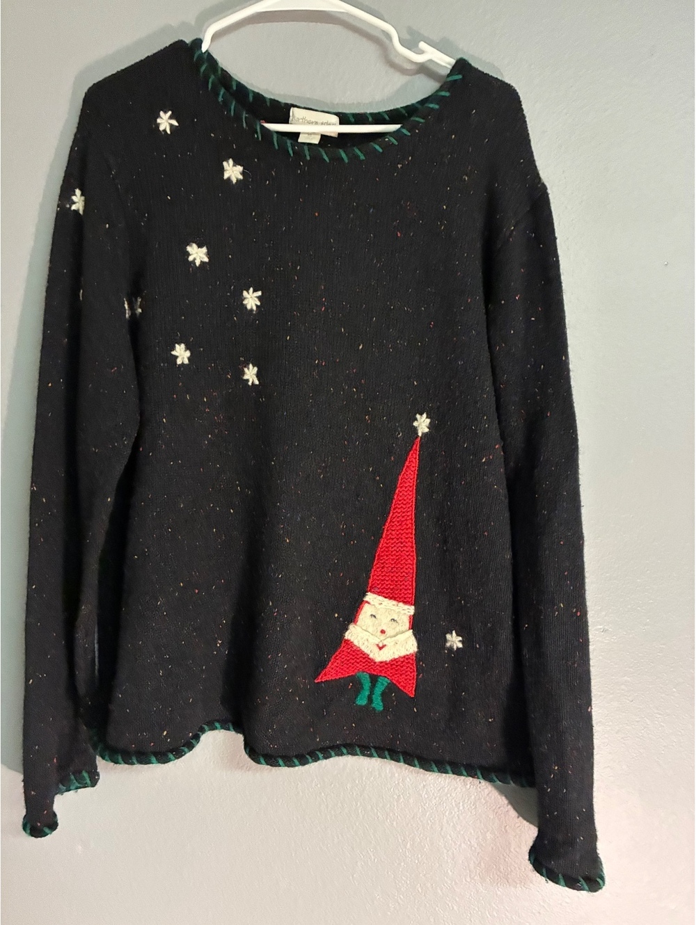 Vintage Northern Isles Christmas Gnome Ugly Sweater XL Black Confetti Knit